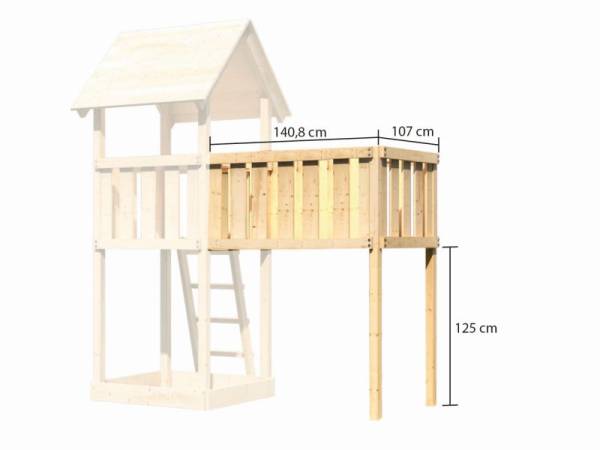 Akubi Spielturm Anna + Rutsche violett + Einzelschaukel + Anbauplattform XL + Kletterwand + Schiffsanbau oben