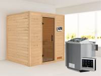 Karibu Sauna Anja - Moderne Saunatür - 4,5 kW BIO-Ofen ext. Strg. - ohne Dachkranz
