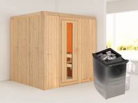 Karibu Sauna Sodin inkl. 9 kW Ofen integr. Steuerung mit energiesparender Saunatür - ohne Dachkranz -