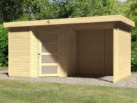 Karibu Woodfeeling Gartenhaus Schwandorf 3 natur mit Anbaudach 2,25 Meter, Seiten- und Rückwand