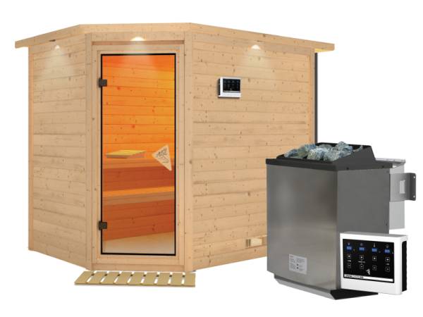 Tanami - Karibu Sauna inkl. 9-kW-Bioofen - mit Dachkranz -