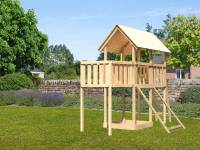Karibu Spielturm Danny Satteldach + Anbauplattform + Netzrampe
