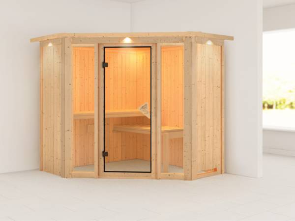 Flora 1 - Karibu Sauna ohne Ofen - mit Dachkranz - Flora 1 - Karibu Sauna ohne Ofen - mit Dachkranz -