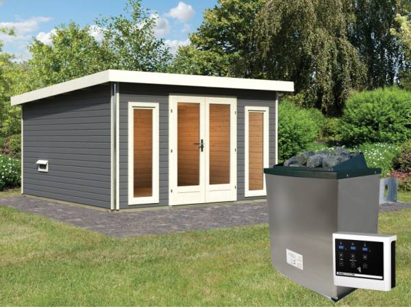 Karibu Saunahaus Mainburg 3 Set 0, inkl. 9 kW Ofen ext. Steuerung, terragrau