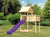 Akubi Spielturm Lotti natur mit Anbauplattform und Rutsche violett