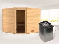 Karibu Sauna Leona 38 mm ohne Dachkranz- 9 kW Ofen integr. Strg- moderne Tür