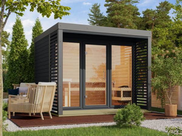 Karibu Hybrid Saunahaus Ares 3, anthrazit/graualuminium, inkl. 9 kW Ofen ext. Steuerung Karibu Hybrid Saunahaus Ares 3, anthrazit/graualuminium, inkl. 9 kW Ofen ext. Steuerung