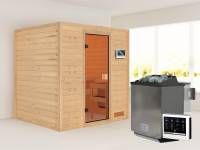 Karibu Sauna Anja inkl. 9 kW Bioofen ext. Steuerung, mit klassischer Saunatür -ohne Dachkranz-