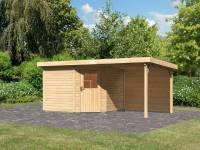 Karibu Gartenhaus Neuruppin 3 natur mit Anbaudach 2,60 Meter inkl. Rückwand