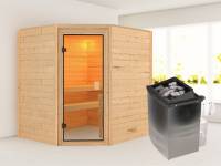 Karibu Sauna Mia inkl. 9 kW Ofen integr. Steuerung, mit klassischer Saunatür -ohne Dachkranz-