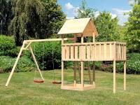 Akubi Spielturm Lotti natur mit Anbauplattform XL und Doppelschaukel