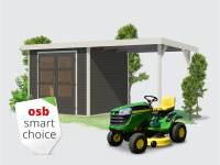 Osb smart choice Hybrid Gartenhaus Woodtallic 3 B terragrau/weiß, im Set mit Fußboden, inkl. 2,35 m Anbaudach