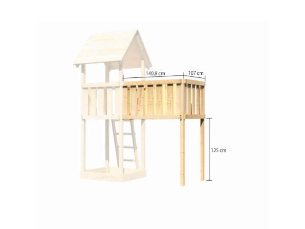Akubi Spielturm Danny Satteldach + Rutsche rot + Doppelschaukelanbau Klettergerüst + Anbauplattform XL + Netzrampe