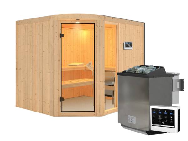 Lakura - Karibu Sauna inkl. 9-kW-Bioofen - mit Rundbogen -