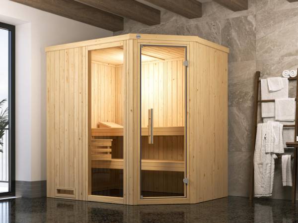 Weka Elementsauna Varberg 1, inkl. 4,5 kW Bioofen (BioS) mit digitaler Steuerung,  Ganzglastür und Fenster