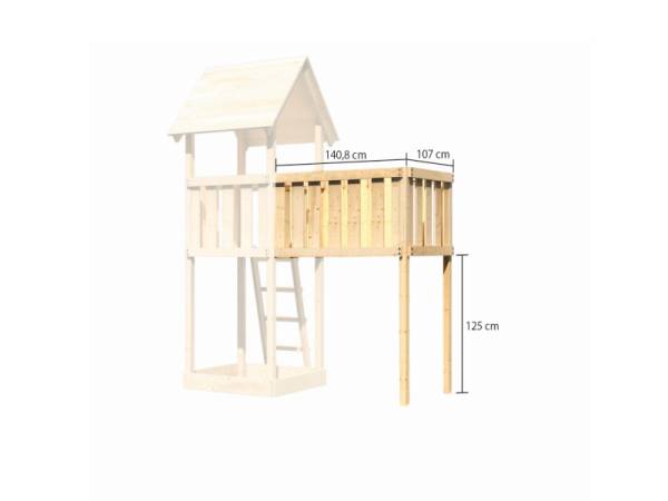 Akubi Spielturm Danny Satteldach + Rutsche violett + Anbauplattform XL + Kletterwand