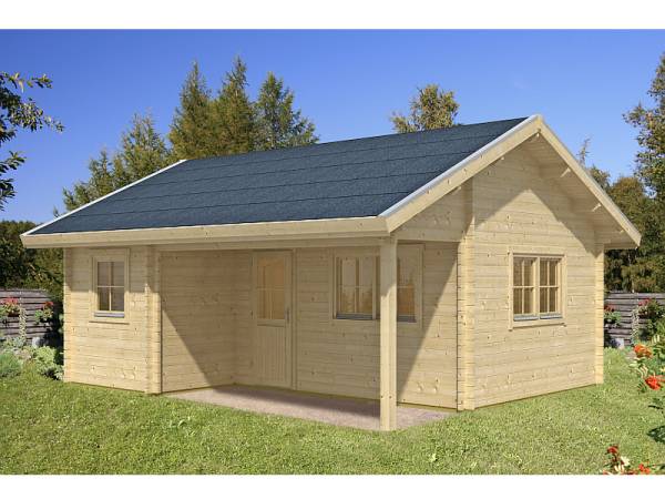 Skan Holz Blockbohlenhaus Ontario, Dach dämmbar für Dachziegel, 70plus, 600 x 500 cm