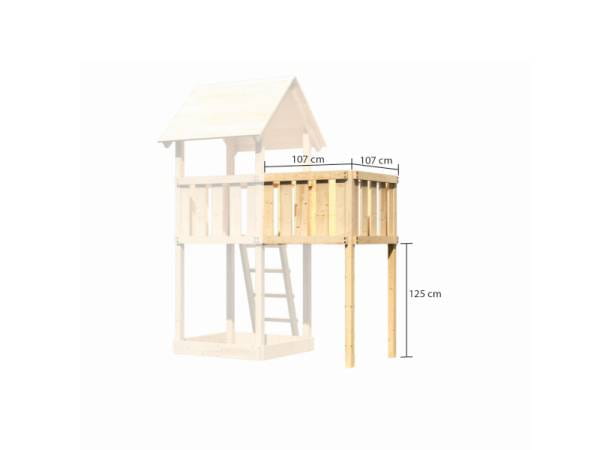 Akubi Spielturm Danny Satteldach + Rutsche violett + Doppelschaukelanbau Klettergerüst + Anbauplattform + Kletterwand