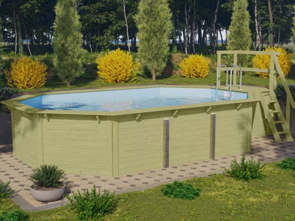 Karibu Pool Modell 4 X im Set mit Terrasse, Filteranlage groß und Skimmer, kdi - Folie Blau