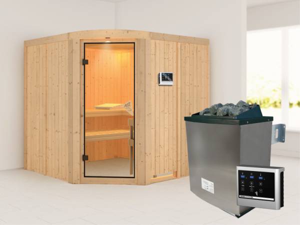 Aukura - Karibu Sauna inkl. 9-kW-Ofen - mit Rundbogen -