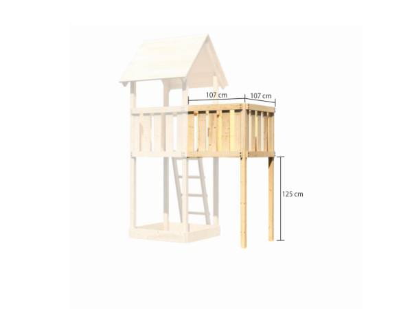 Akubi Spielturm Danny Satteldach + Rutsche violett + Einzelschaukel + Anbauplattform + Kletterwand