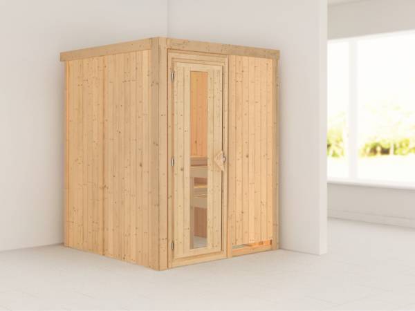 Karibu Sauna Norin ohne Ofen, ohne Dachkranz, mit energiesparender Saunatür Karibu Sauna Norin ohne Ofen, ohne Dachkranz, mit energiesparender Saunatür