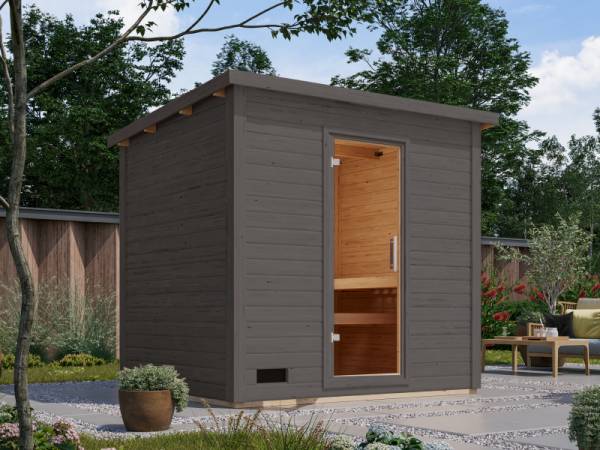 Karibu Saunahaus Caapi 4, terragrau, ohne Ofen, inkl. Klarglastür und Fußboden Karibu Saunahaus Caapi 4, terragrau, ohne Ofen, inkl. Klarglastür und Fußboden