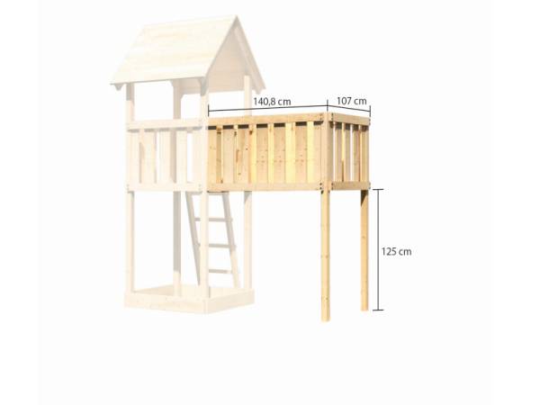 Akubi Spielturm Danny Satteldach + Rutsche rot + Einzelschaukel + Anbauplattform XL