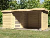 Karibu Woodfeeling Gartenhaus Schwandorf 5 natur mit Anbaudach 2,75 Meter, Seiten- und Rückwand