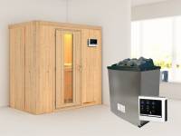 Karibu Sauna Variado- energiesparende Saunatür- 4,5 kW Ofen ext. Strg- ohne Dachkranz