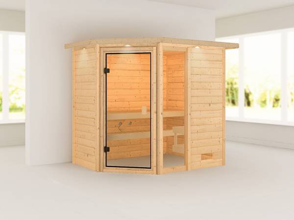 Karibu Woodfeeling Sauna Jada mit Dachkranz 38 mm Karibu Woodfeeling Sauna Jada mit Dachkranz 38 mm