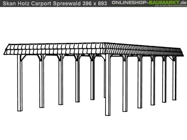 Skan Holz Carport Spreewald 396 x 893 cm mit roter Blende