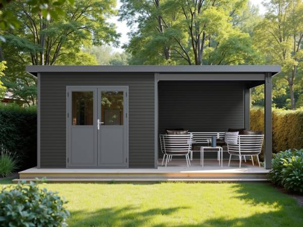 WPC Gartenhaus Linia 5628 mit Anbaudach und Rückwand, inkl. Dachrinnen-Set, Anthrazit WPC Gartenhaus Linia 5628 mit Anbaudach und Rückwand, inkl. Dachrinnen-Set, Anthrazit