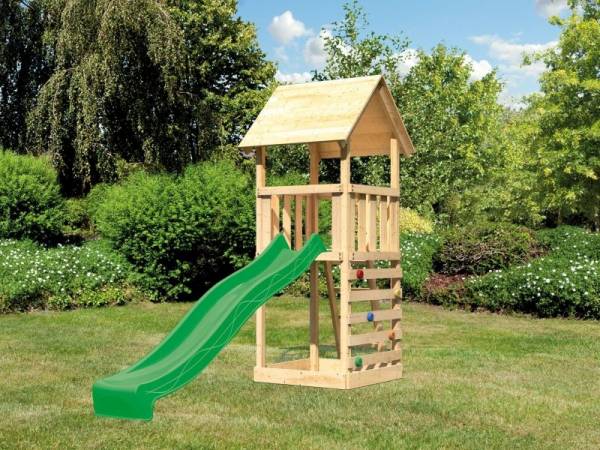 Akubi Spielturm Lotti mit Kletterwand und Rutsche grün Akubi Spielturm Lotti mit Kletterwand und Rutsche grün