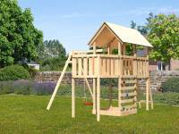Akubi Spielturm Danny Satteldach + Einzelschaukel + Anbauplattform + Kletterwand
