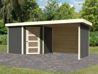 Karibu Woodfeeling Gartenhaus Schwandorf 5 natur mit Anbaudach 2,8 m inkl. Seiten- und Rückwand