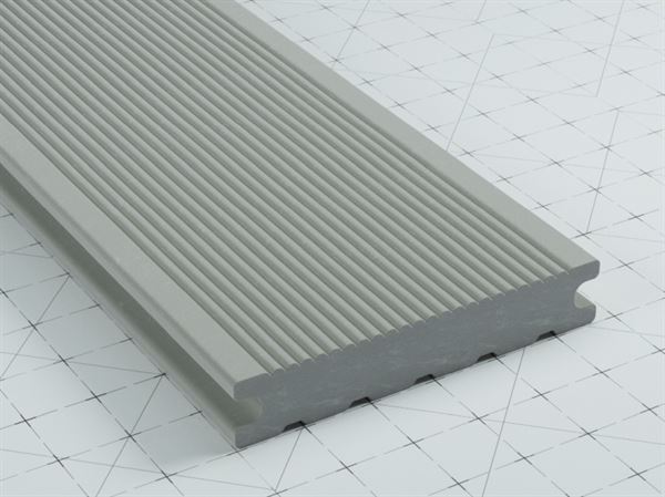 WPC Premium Terrassendiele 4 Meter 24 x 142 mm Lichtgrau, Massivprofil geriffelt