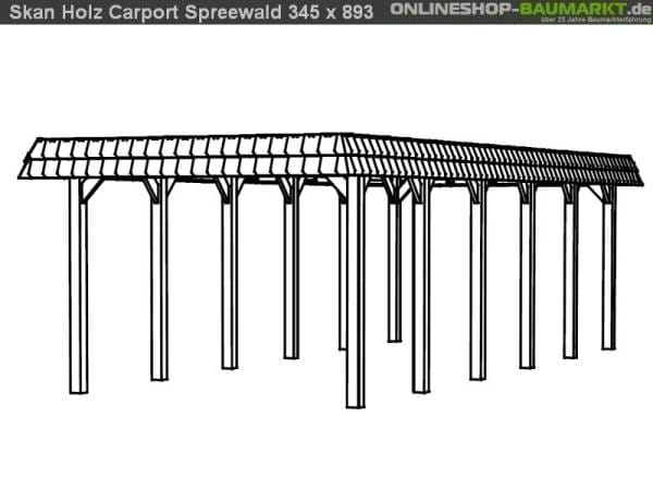 Skan Holz Carport Spreewald 345 x 893 cm mit roter Blende
