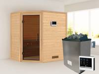Karibu Sauna Svea inkl. 9 kW Ofen ext. Steuerung mit moderner Tür -ohne Dachkranz-