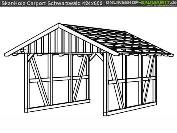 Skan Holz Carport Schwarzwald 424 x 600 cm mit Rückwand