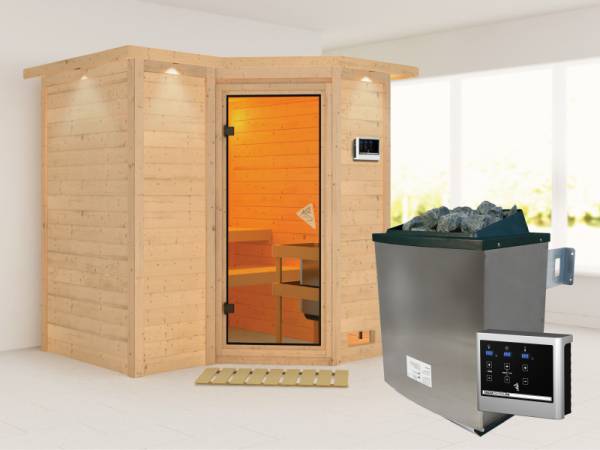Sahib 1 - Karibu Sauna inkl. 9-kW-Ofen - mit Dachkranz -
