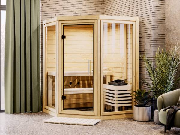 Karibu Sauna Yuma, ohne Ofen, inkl. Klarglas Ganzglastür Karibu Sauna Yuma, ohne Ofen, inkl. Klarglas Ganzglastür