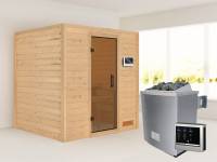 Karibu Sauna Anja - Moderne Saunatür - 4,5 kW Ofen ext. Strg. - ohne Dachkranz