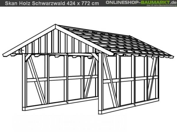 Skan Holz Carport Schwarzwald 424 x 772 cm mit Rückwand
