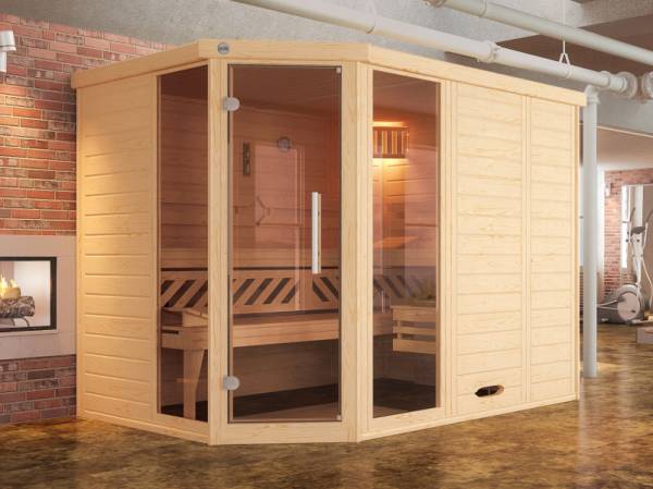 Weka Design-Sauna Kemi Eck 2 GTF, inkl. 9 kW Ofen digitale Steuerung (OS)