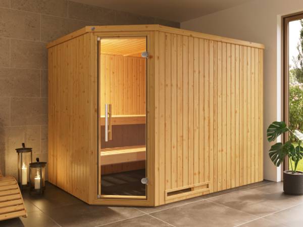 Weka Elementsauna Varberg 4, inkl. 9 kW Bioofen digitale Steuerung (BioS), Ganzglastür