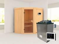 Karibu Sauna Taurin- klassische Saunatür- 4,5 kW Ofen ext. Strg- ohne Dachkranz