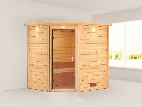 Karibu Woodfeeling Sauna Elea mit Dachkranz 38 mm Karibu Woodfeeling Sauna Elea mit Dachkranz 38 mm