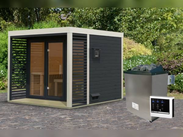 Karibu Hybrid Saunahaus Ares 3,anthrazit/weiß -inkl. 9 kW Ofen ext. Steuerung-