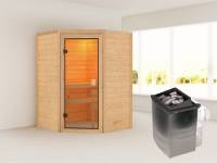 Karibu Sauna Antonia inkl. 9 kW Ofen integr. Steuerung mit klassischer Saunatür -ohne Dachkranz-